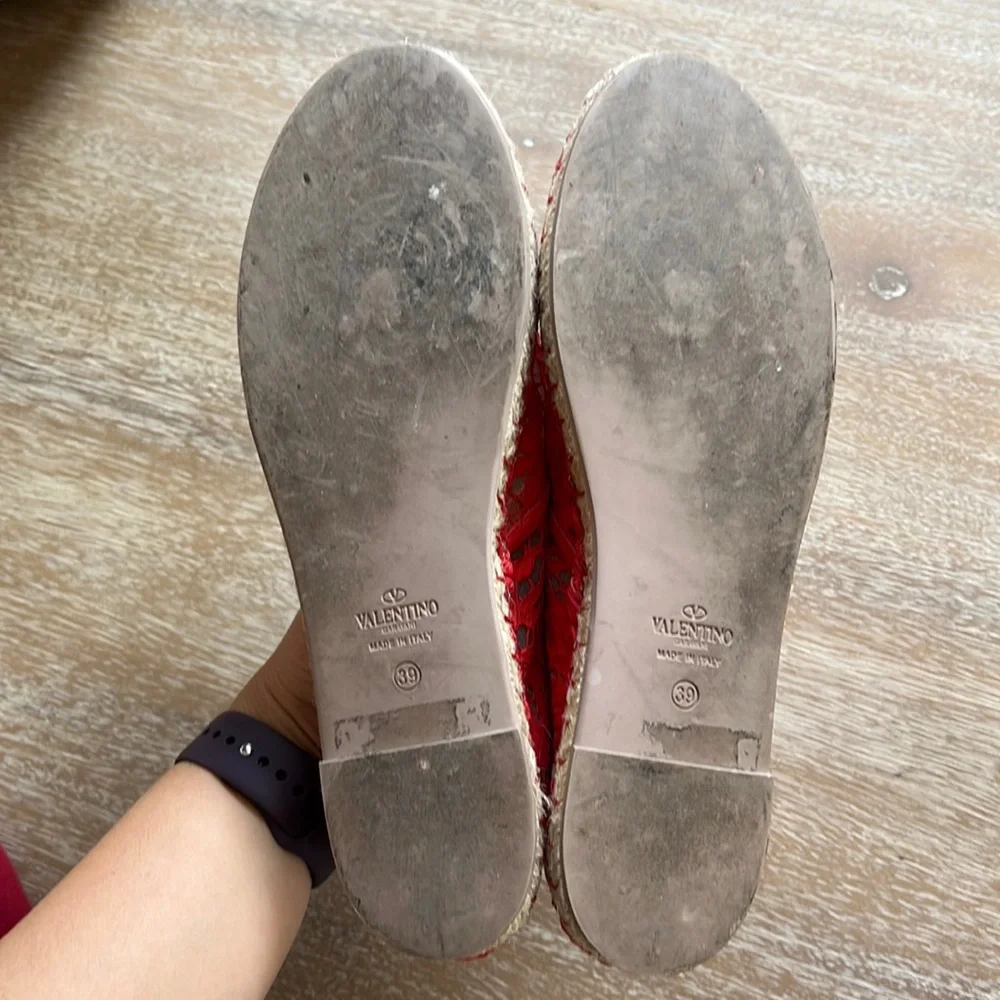 Valentino Garavani Lace Espadrille Flat Red Size 39EU